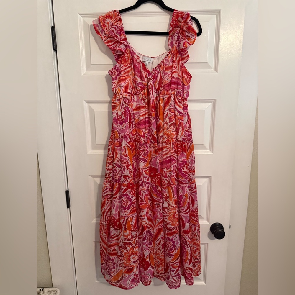 Pink and Orange Floral Maxi Dress